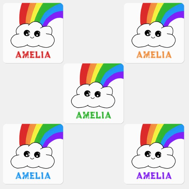Kawaii Rainbow and Cloud Kid's Name Kids' Labels (Group)