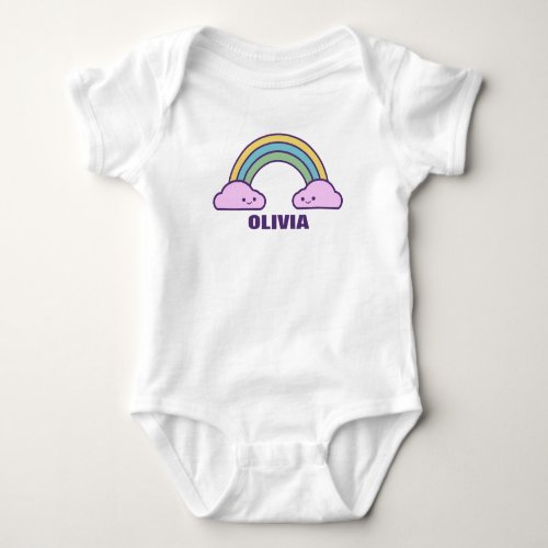 Kawaii Rainbow And Clouds Personalized Baby Bodysuit