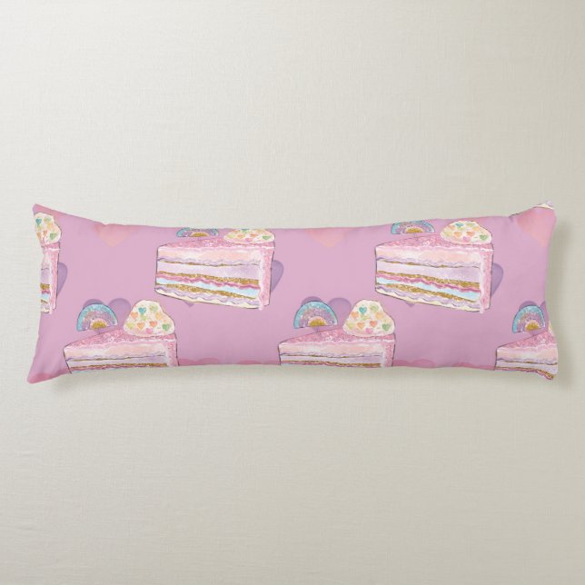 Kawaii Rainbow Cake Pattern – Pastel Purple Body Pillow (Front)