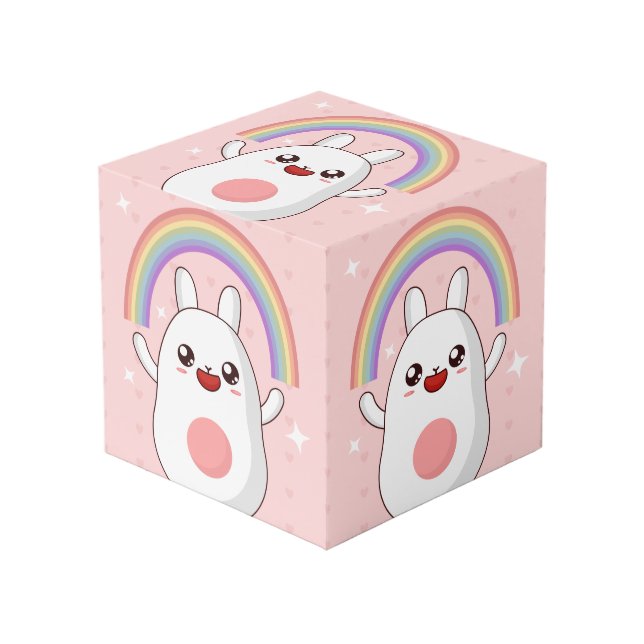 Kawaii rainbow clipart cube (Front Angled)