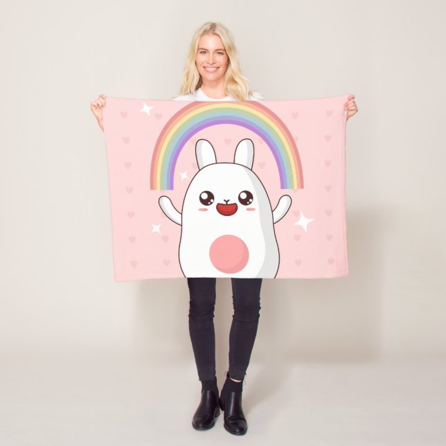 Kawaii rainbow clipart fleece blanket (In Situ)