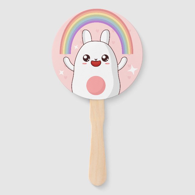 Kawaii rainbow clipart hand fan (Front)