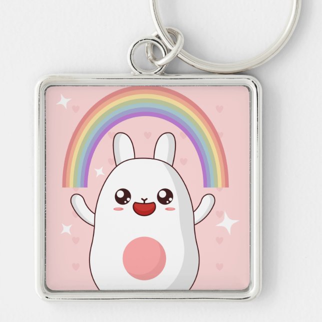 Kawaii rainbow clipart keychain (Front)