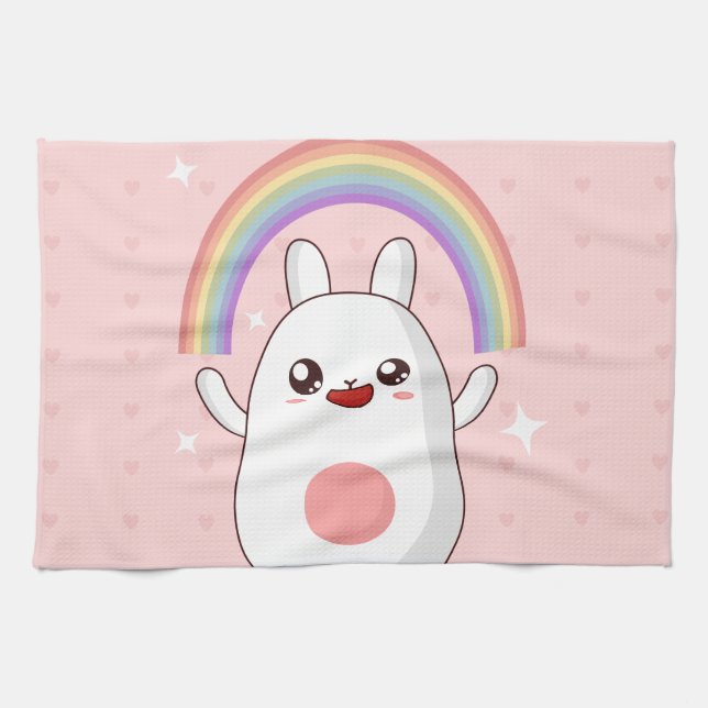 Kawaii rainbow clipart kitchen towel (Horizontal)