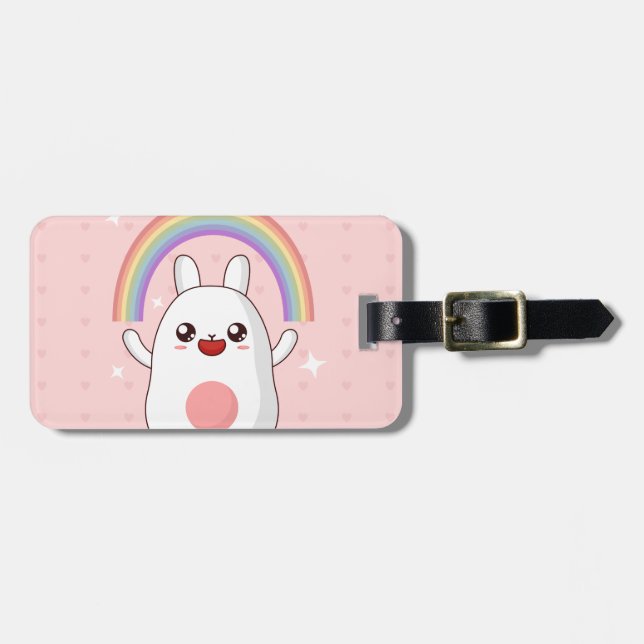 Kawaii rainbow clipart luggage tag (Front Horizontal)