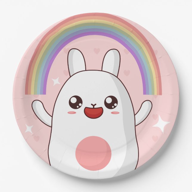 Kawaii rainbow clipart paper plates (Front)