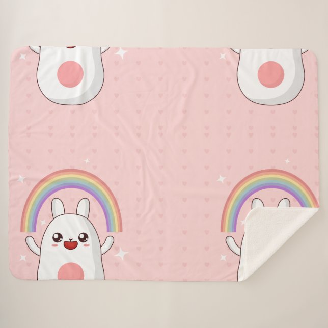 Kawaii rainbow clipart sherpa blanket (Front (Horizontal))