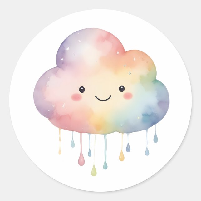 Kawaii Rainbow Cloud Round Sticker (Front)