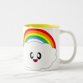 KAWAII RAINBOW CLOUD SO HAPPINESS 100 PERCENT!!! Two-Tone COFFEE MUG