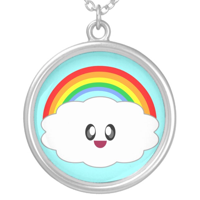 Kawaii Rainbow Cloud Sterling Silver Necklace (Front)