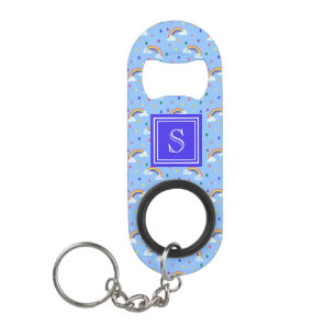 Kawaii Rainbow Clouds Personalized Monogram Keychain Bottle Opener