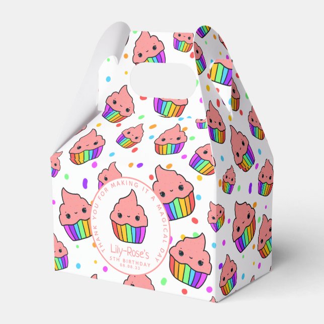 Kawaii Rainbow Cupcake Birthday Party Favor Boxes (Front Side)