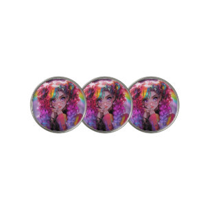 Kawaii Rainbow Hair Braids Anime Girl Golf Ball Marker