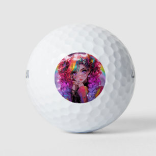 Kawaii Rainbow Hair Braids Anime Girl Golf Balls