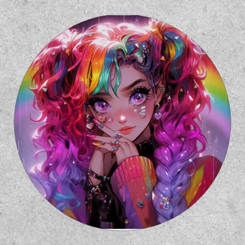 Kawaii Rainbow Hair Braids Anime Girl Patch