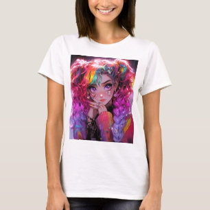 Kawaii Rainbow Hair Braids Anime Girl T-Shirt