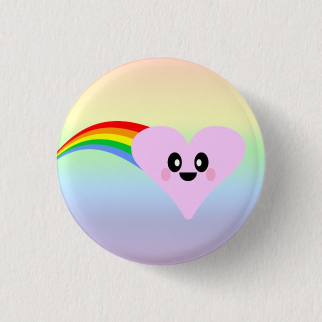 KAWAII RAINBOW HEART VALENTINE'S DAY CUTE ADORABLE PINBACK BUTTON (Front)