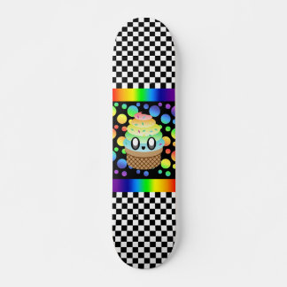 Kawaii Rainbow Ice Cream Cone Checkerboard Skateboard Deck