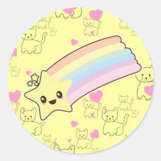 Kawaii rainbow kittens pattern so cute. So Kawaii Classic Round Sticker