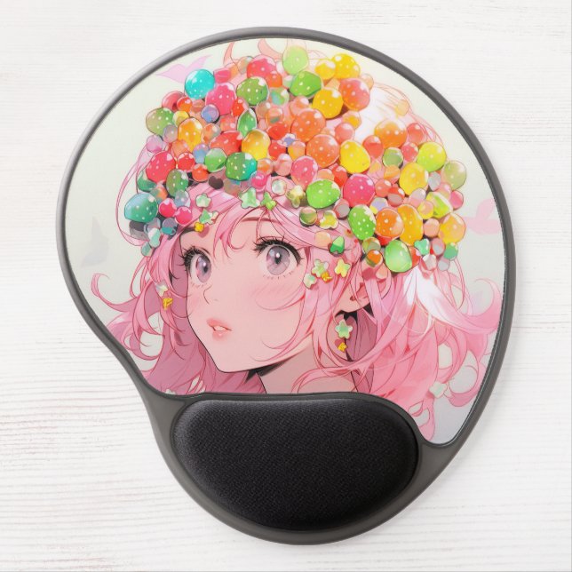 Kawaii Rainbow Pastel Candy Mushroom Anime Girl Gel Mouse Pad (Front)