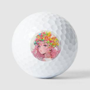 Kawaii Rainbow Pastel Candy Mushroom Anime Girl Golf Balls