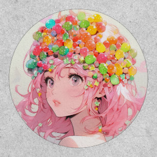 Kawaii Rainbow Pastel Candy Mushroom Anime Girl Patch