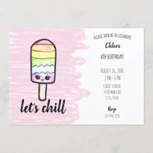kawaii rainbow popsicle birthday cute Let's chill Invitation