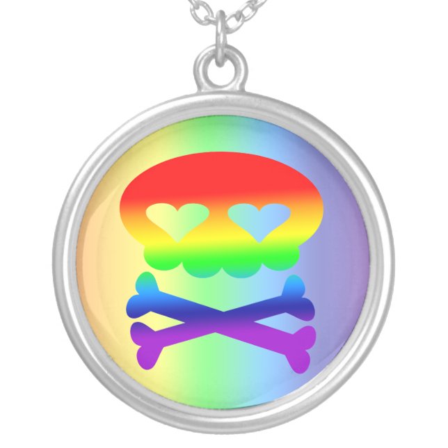 Kawaii Rainbow Skull Sterling Silver Necklace (Front)