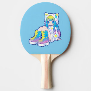 Kawaii Rainbow Star Cat-Eared Girl Ping Pong Paddle