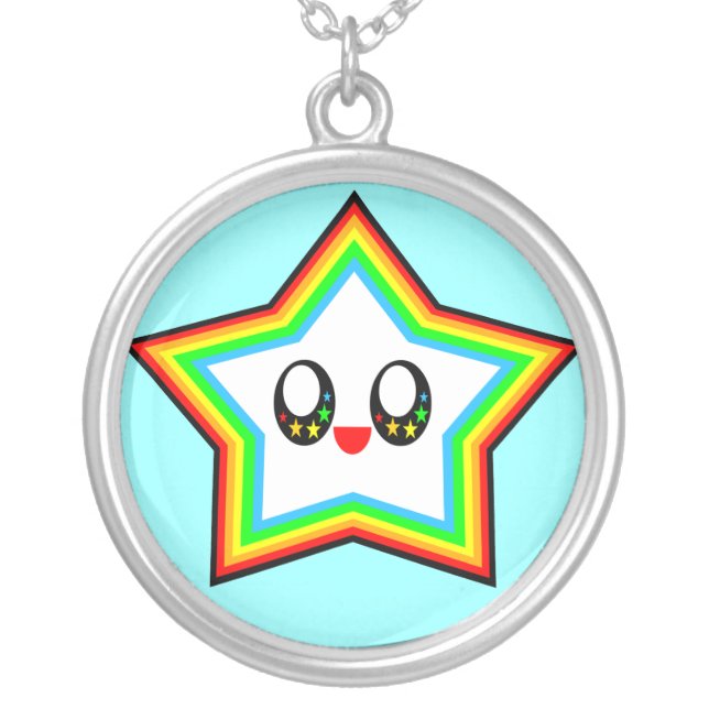 Kawaii Rainbow Star Sterling Silver Necklace (Front)