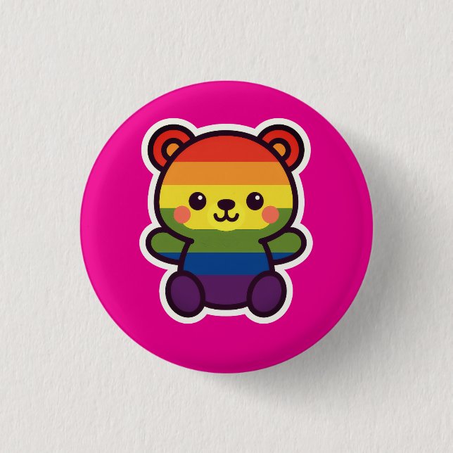 Kawaii Rainbow Teddy – A Cute LGBTQ+ Pride Plush Button (Front)