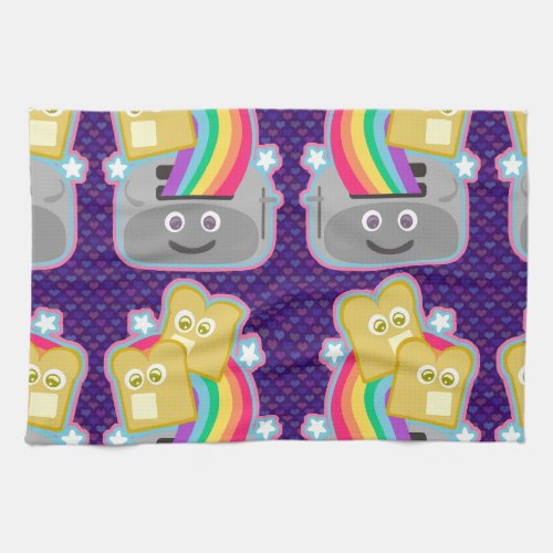 Kawaii Rainbow Toast Cartoon Fun Cute Happy Kitchen Towel