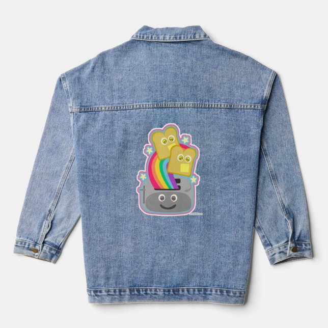 Kawaii Rainbow Toast Fun Cute Food Cartoon Denim Jacket (Back)