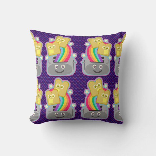 Kawaii Rainbow Toast Pattern Throw Pillow (Front)