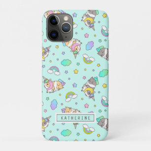 kawaii rainbow unicorn Guinea pig pattern in blue iPhone 11 Pro Case