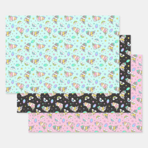 kawaii rainbow unicorn Guinea pig pattern set Wrapping Paper Sheets