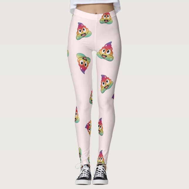 kawaii Rainbow unicorn poop emoji magical poop Leggings (Front)