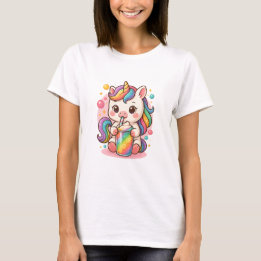 Kawaii Rainbow Unicorn Smoothie –Cute Pastel Chibi T-Shirt