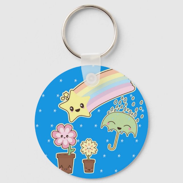 Kawaii rainbow weather pattern so cute keychain (Front)
