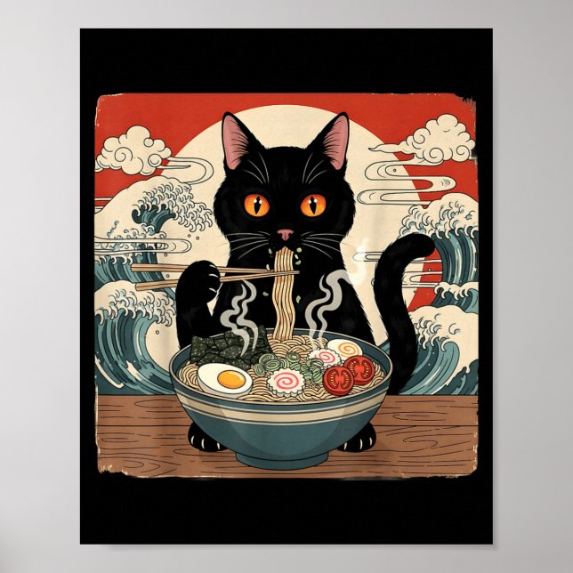 Kawaii Ramen Cat Anime Japanese Noodles Food Wave  Poster (Front)