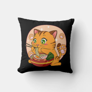 Kawaii Ramen Cat Japanese Neko Noodle Anime Gift G Throw Pillow