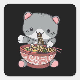 Kawaii Ramen Cat noodle bowl with chop sticks Square Sticker