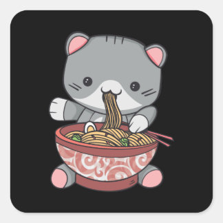Kawaii Ramen Cat noodle bowl with chop sticks Square Sticker