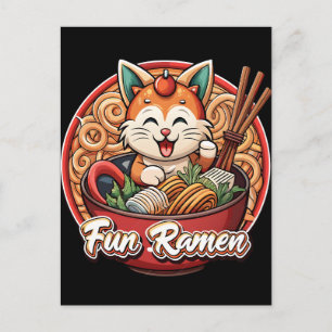 Kawaii Ramen Cat Retro Japanese Noodles Artwork T- Holiday Postcard