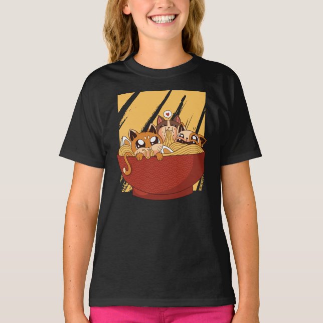 Kawaii Ramen Cats T-Shirt (Front)