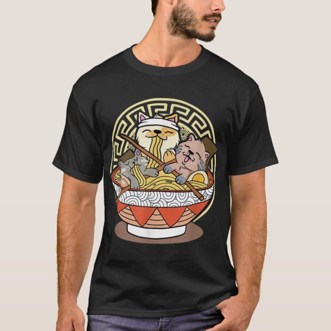 Kawaii Ramen Cute Anime Cat Japanese Noodles T-Shirt (Front)