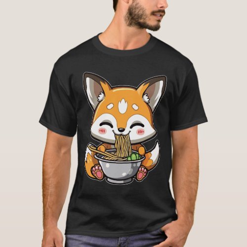 Kawaii Ramen Fox Funny Anime Fox Cute T_Shirt