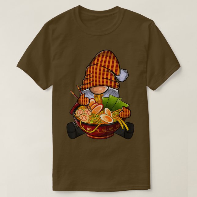 Kawaii Ramen Gnome, Japanese Neko Noodle Funny Ani T-Shirt (Design Front)