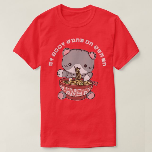Kawaii Ramen Japanese Anime Noodles Cute Cat Noodl T-Shirt (Design Front)