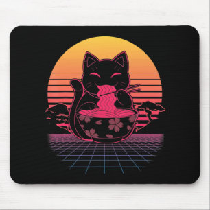 Kawaii Ramen Neko Retro Cat Japanese Noodle Anime  Mouse Pad